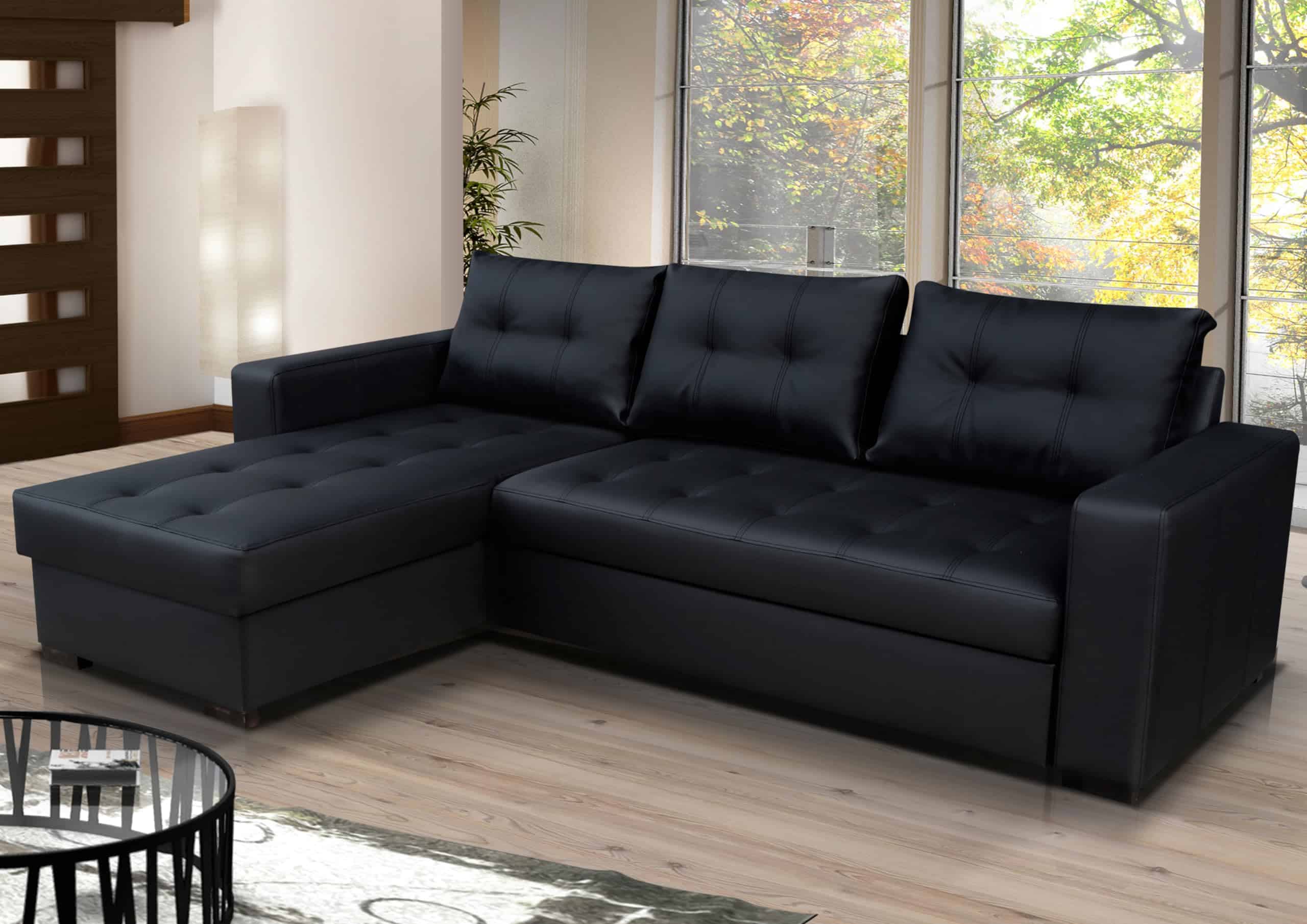Corner Sofa Bed Black Faux Leather. L shaped sofa with Storage Left or ...